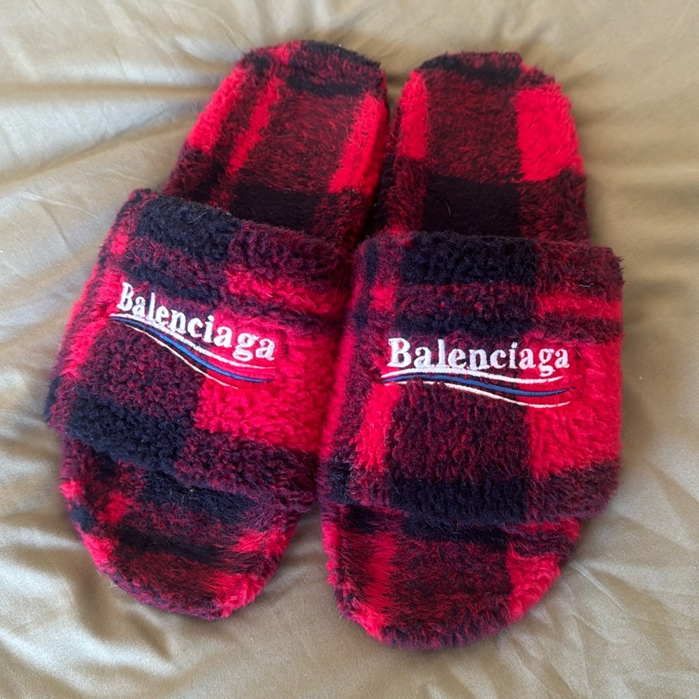 Balenciaga Faux Shearling Slippers